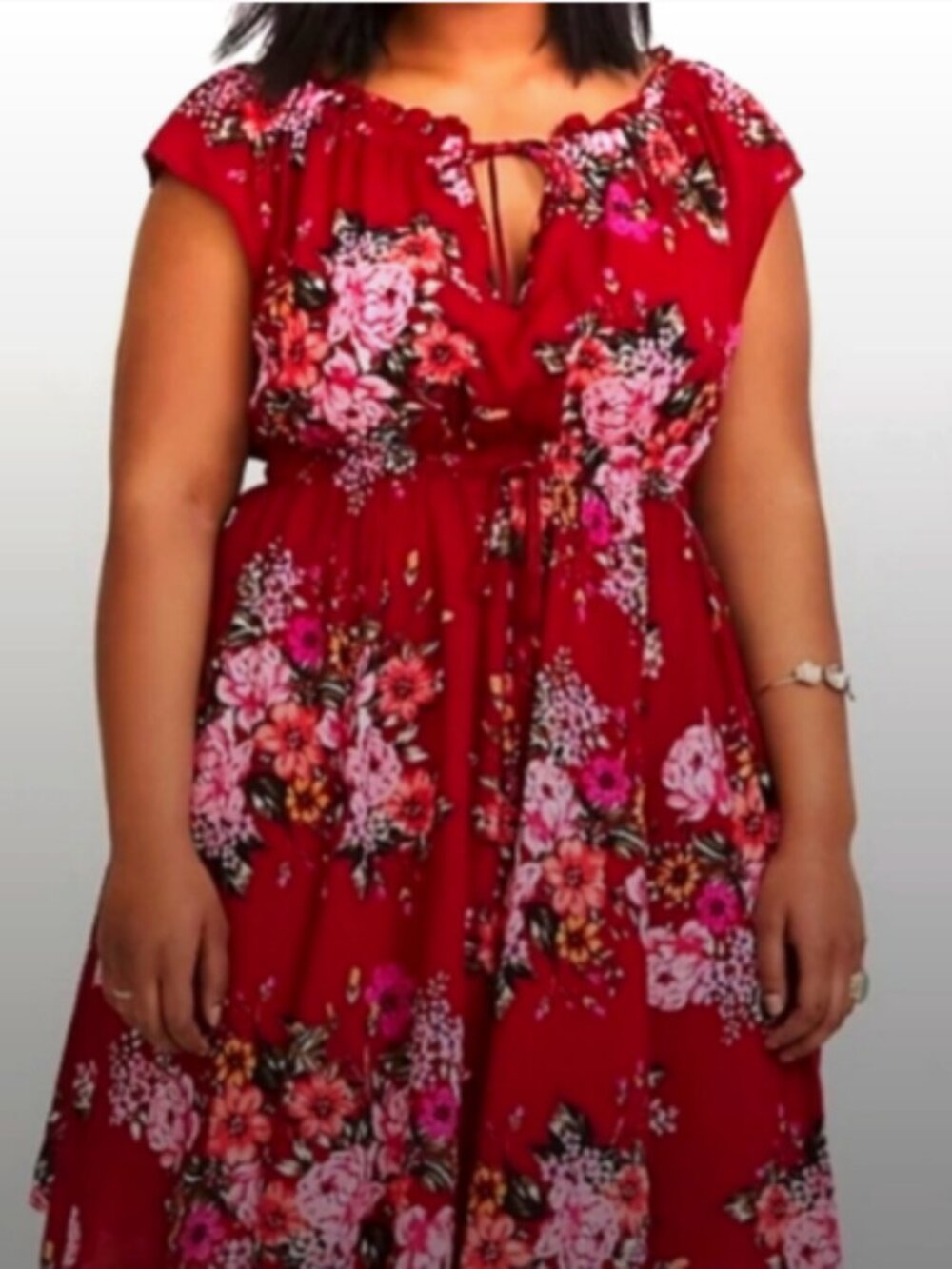 Womens Torrid Floral Mini Dress Size 0 / USA 10 12 Large Printed Red Sleeveless